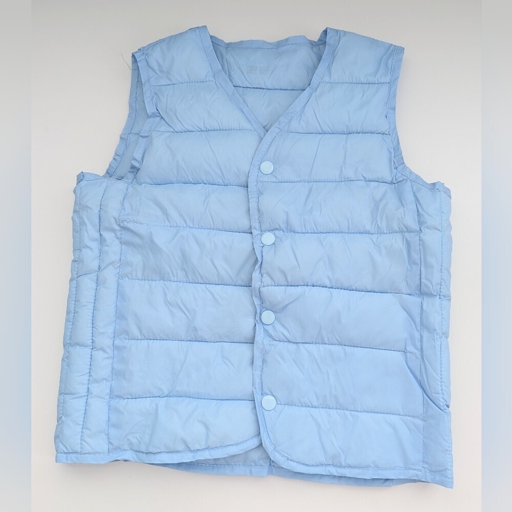 Unisex Children's Sky Blue V-Neck Quilted Lightweight Vest w/Snaps